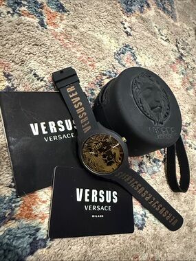 Versace Black and Gold Lion Motif Silicone Watch